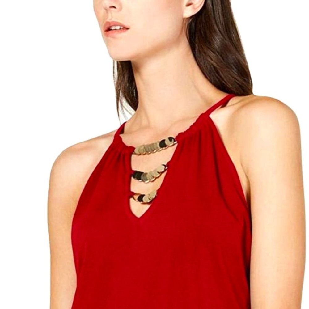 International Concepts Womens Embellished Red Summer Blouson Halter Top